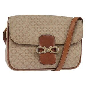 Authentic CELINE Macadam Canvas Shoulder Bag PVC Beige Gold